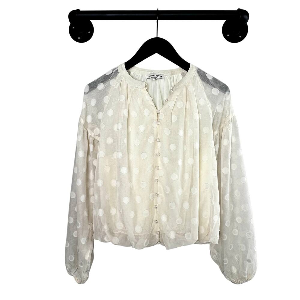 Moon River Ivory Swiss Dot Peasant Blouse S Cottagecore Romantic Boho